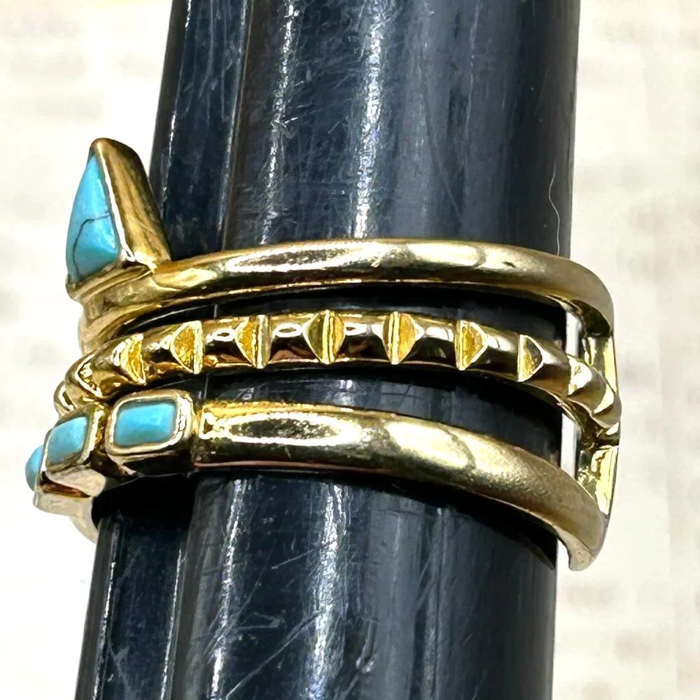 Stella & Dot Gold Faux Turquoise Wide Open Band Ring Designer Signed - Picture 3 of 13
